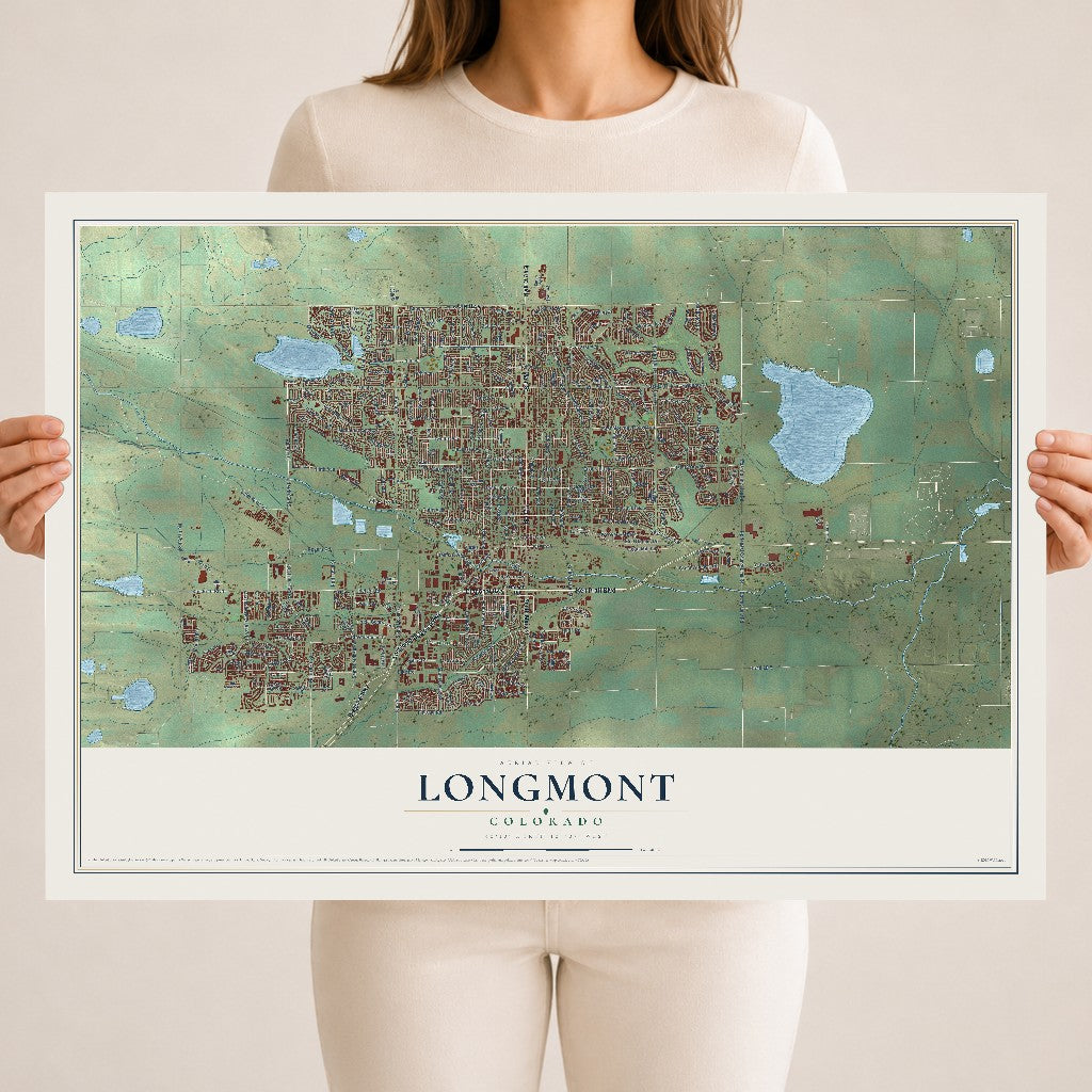 Map of Longmont, Colorado, 18 x 24 inch unframed archival matte print
