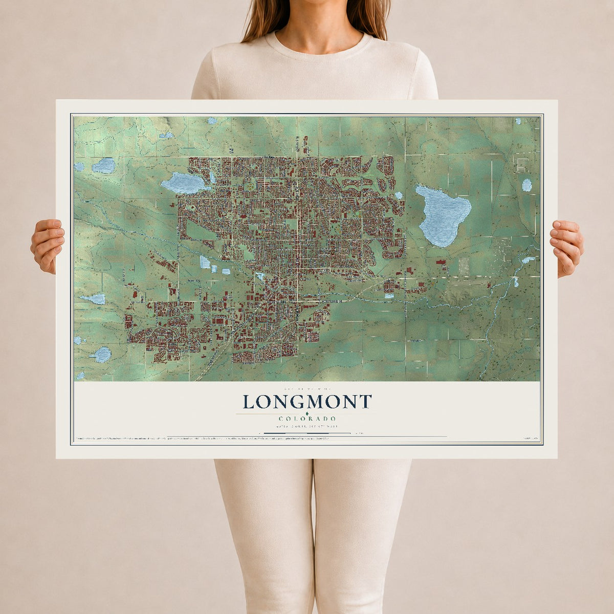 Map of Longmont, Colorado, 24 x 36 inch unframed archival matte print