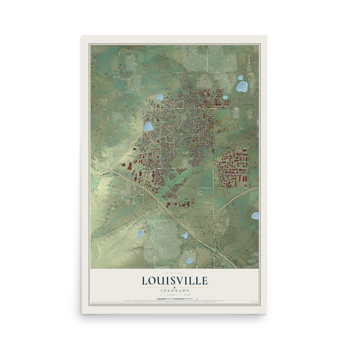 Map of Louisville, Colorado, 12 x 18 inch unframed archival matte print