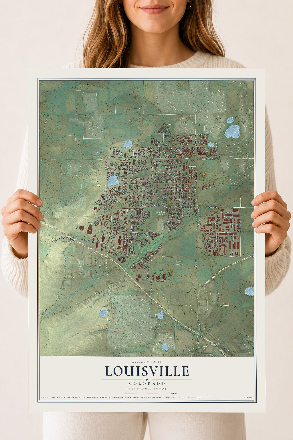 Map of Louisville, Colorado, 18 x 24 inch unframed archival matte print