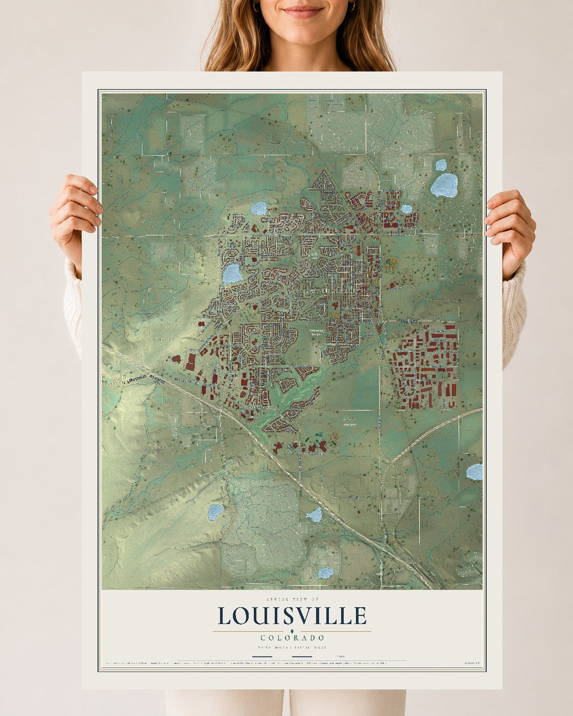 Map of Louisville, Colorado, 24 x 36 inch unframed archival matte print