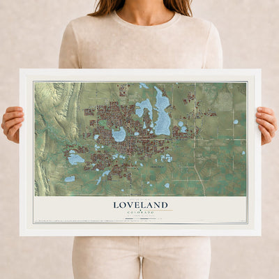 Map of Loveland, Colorado, 12 x 18 inch print in a white wood frame