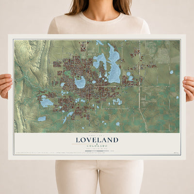 Map of Loveland, Colorado, 18 x 24 inch unframed archival matte print