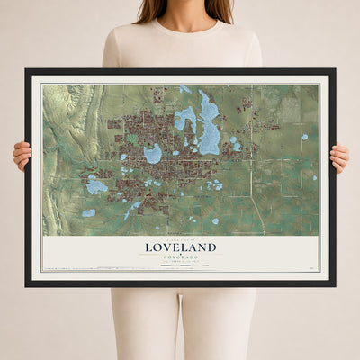 Map of Loveland, Colorado, 24 x 36 inch print in a black wood frame