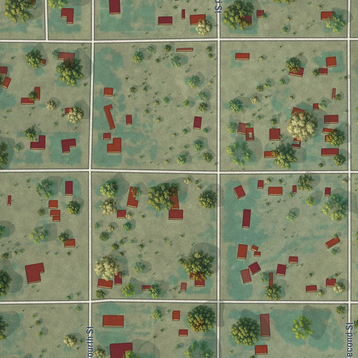 Close-up of the map of Manassa, Colorado print showing street and building detail