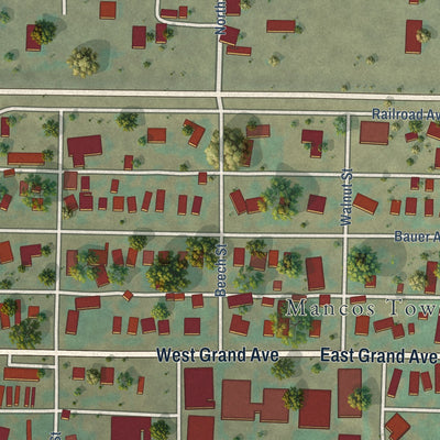 Close-up of the map of Mancos, Colorado print showing street and building detail