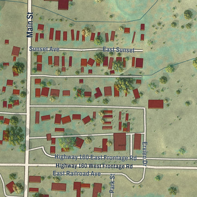 Second close-up of the map of Mancos, Colorado print showing more streets and buildings