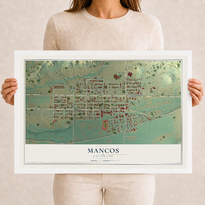 Map of Mancos, Colorado, 12 x 18 inch print in a white wood frame