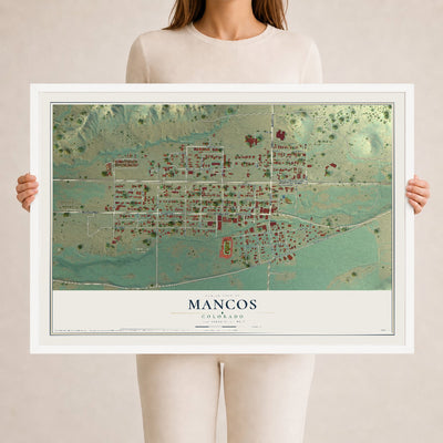 Map of Mancos, Colorado, 24 x 36 inch print in a white wood frame