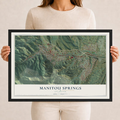 Map of Manitou Springs, Colorado, 12 x 18 inch print in a black wood frame