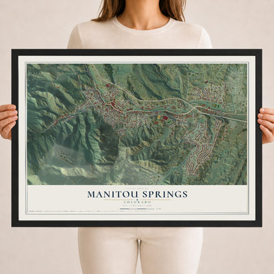 Map of Manitou Springs, Colorado, 18 x 24 inch print in a black wood frame