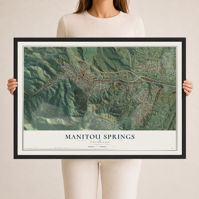Map of Manitou Springs, Colorado, 24 x 36 inch print in a black wood frame