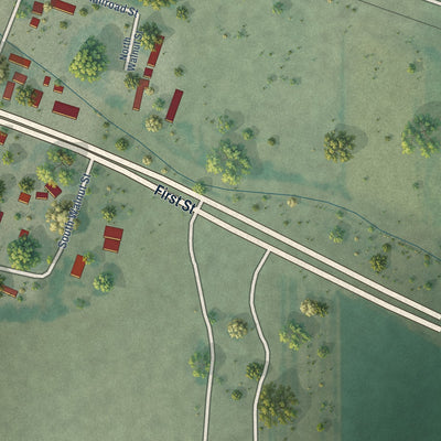 Second close-up of the map of Manzanola, Colorado print showing more streets and buildings