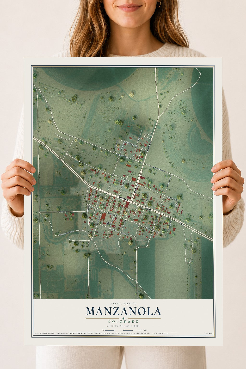 Map of Manzanola, Colorado, 18 x 24 inch unframed archival matte print