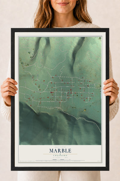 Map of Marble, Colorado, 18 x 24 inch print in a black wood frame