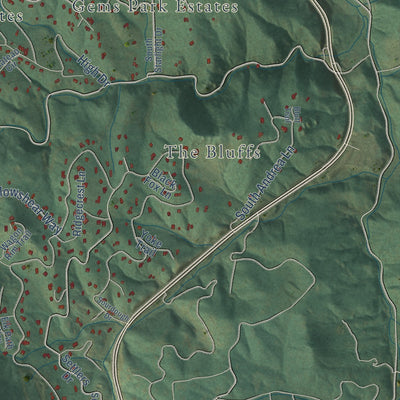 Close-up of the map of Marshdale, Colorado print showing street and building detail