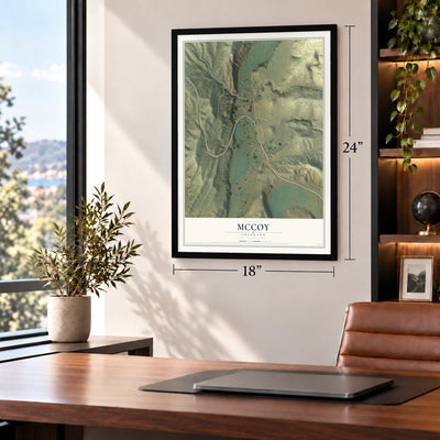McCoy, Colorado map, 18 x 24 inch print in a black frame in a home office