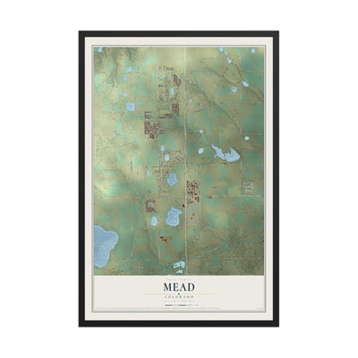 Map of Mead, Colorado, 12 x 18 inch print in a black wood frame