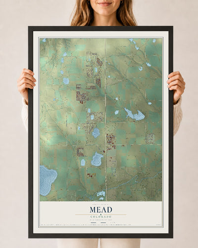 Map of Mead, Colorado, 24 x 36 inch print in a black wood frame