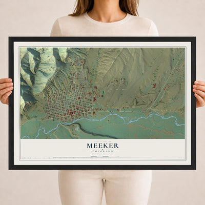 Map of Meeker, Colorado, 18 x 24 inch print in a black wood frame