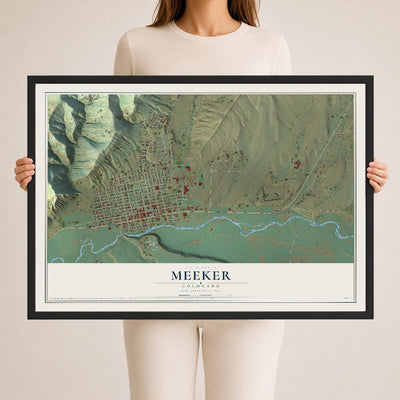 Map of Meeker, Colorado, 24 x 36 inch print in a black wood frame