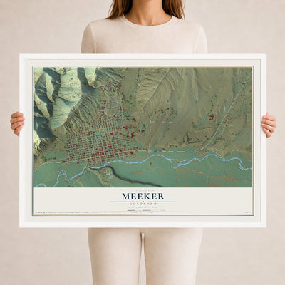 Map of Meeker, Colorado, 24 x 36 inch print in a white wood frame