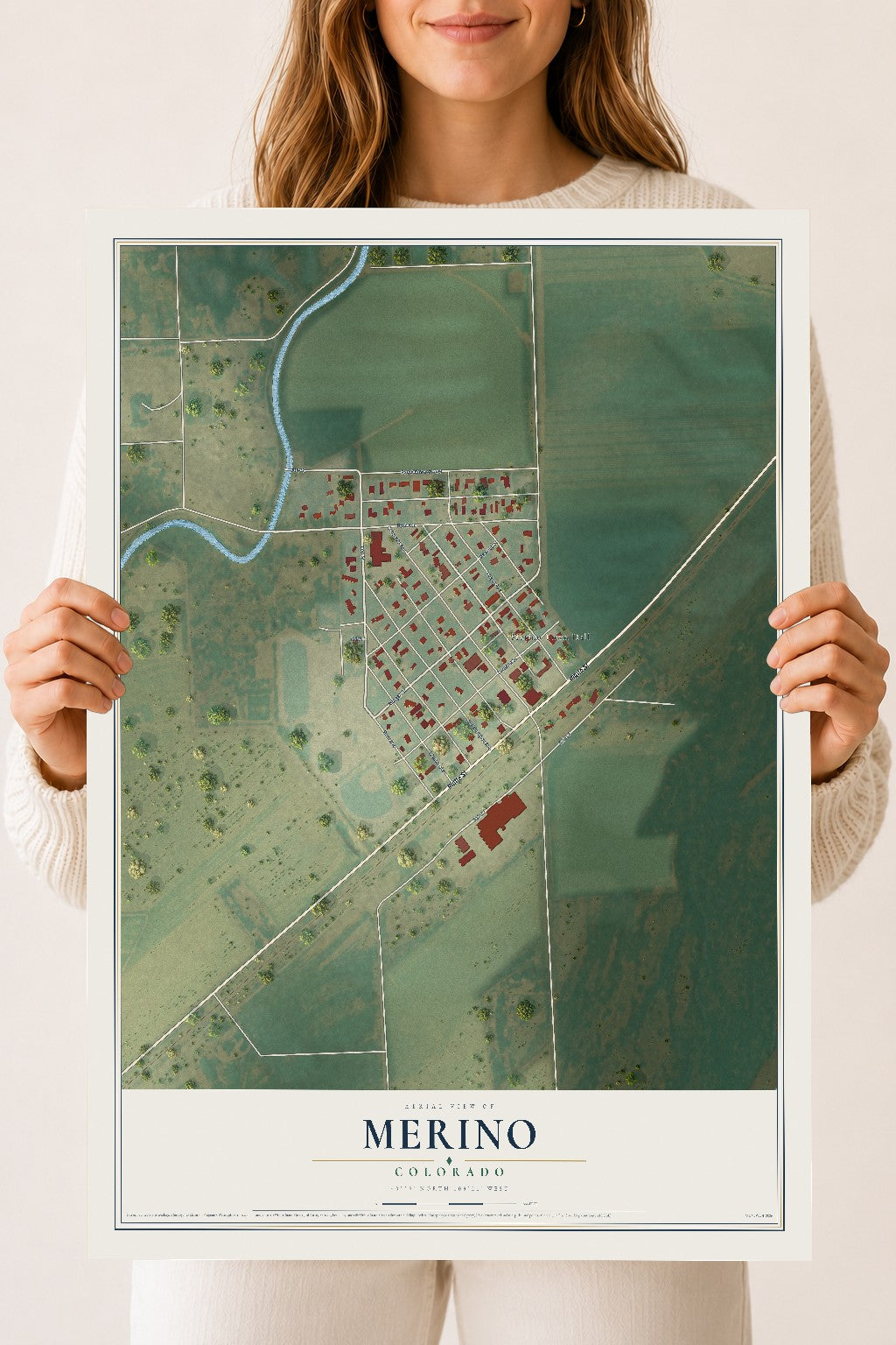 Map of Merino, Colorado, 18 x 24 inch unframed archival matte print