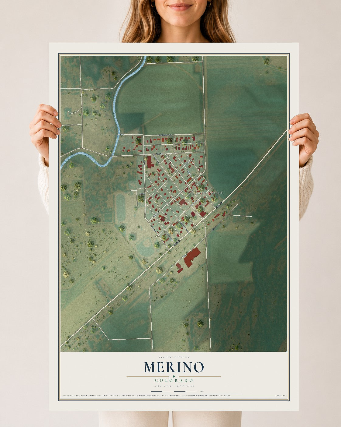 Map of Merino, Colorado, 24 x 36 inch unframed archival matte print