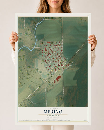 Map of Merino, Colorado, 24 x 36 inch unframed archival matte print
