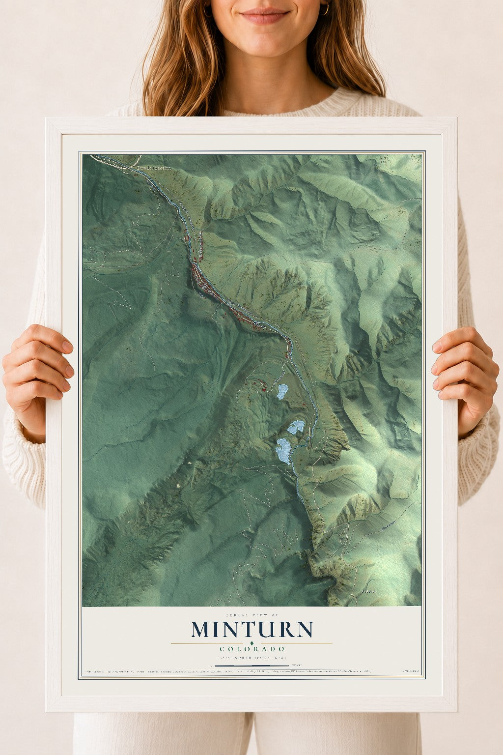 Map of Minturn, Colorado, 18 x 24 inch print in a white wood frame
