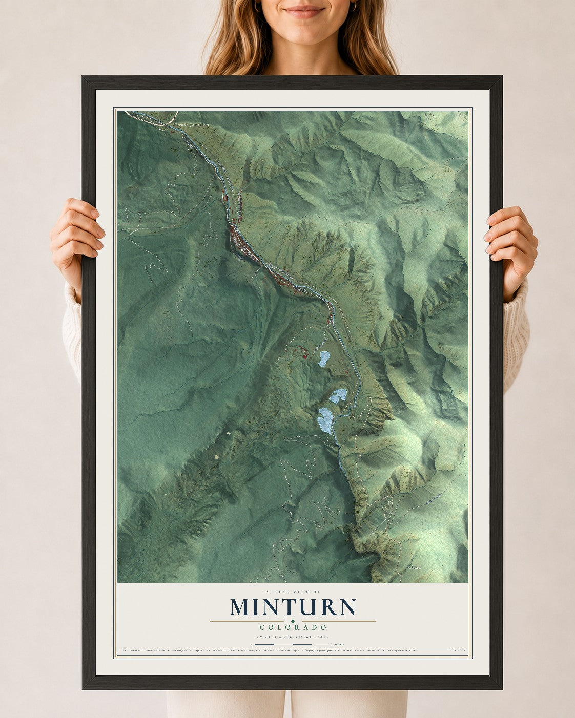 Map of Minturn, Colorado, 24 x 36 inch print in a black wood frame