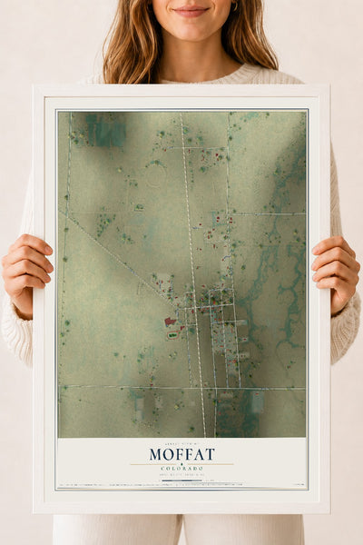 Map of Moffat, Colorado, 18 x 24 inch print in a white wood frame
