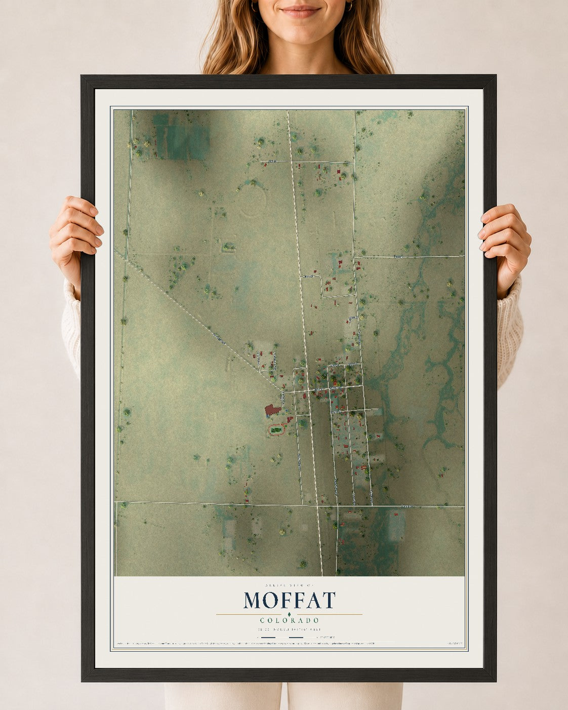 Map of Moffat, Colorado, 24 x 36 inch print in a black wood frame