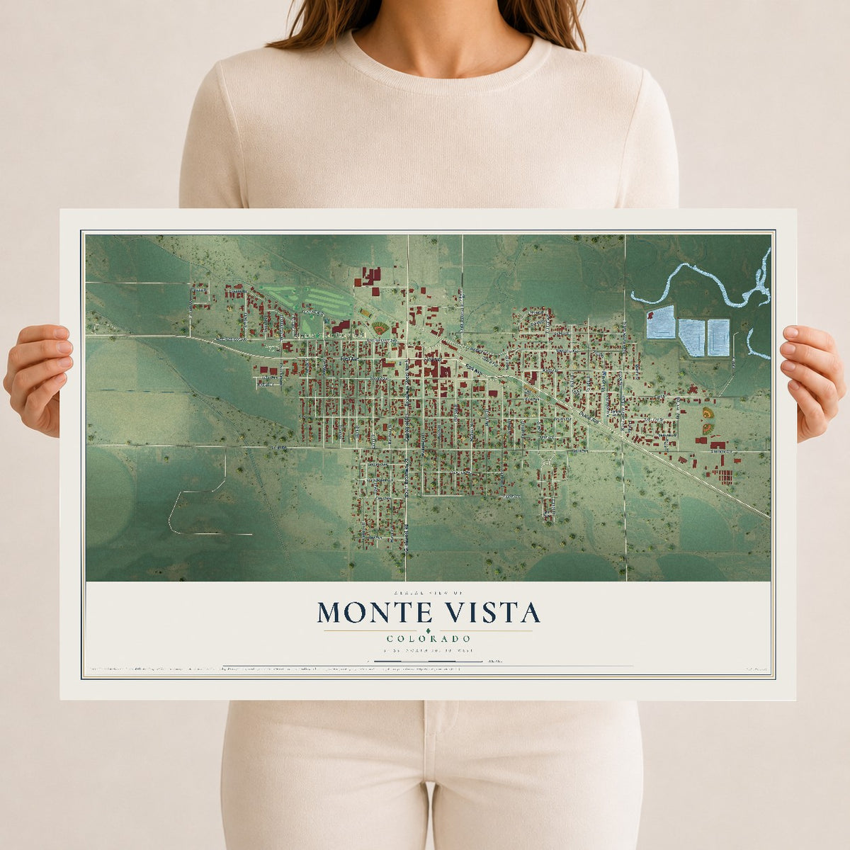 Map of Monte Vista, Colorado, 12 x 18 inch unframed archival matte print