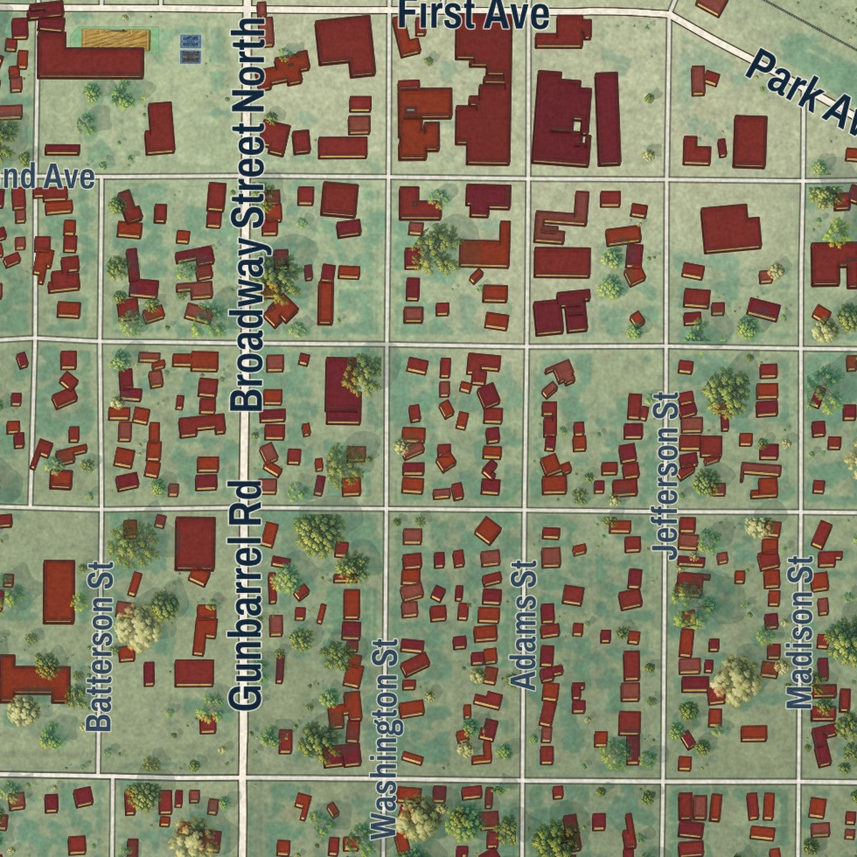 Close-up of the map of Monte Vista, Colorado print showing street and building detail