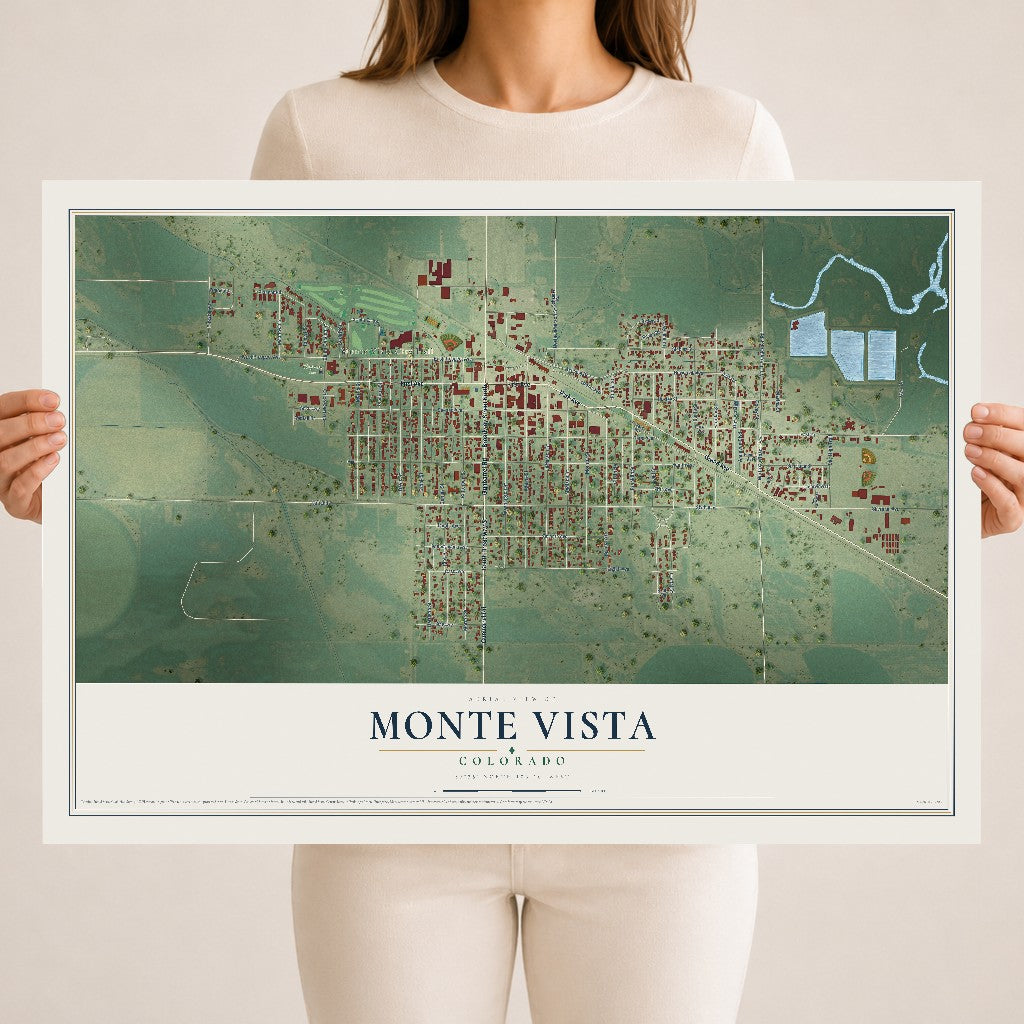 Map of Monte Vista, Colorado, 18 x 24 inch unframed archival matte print