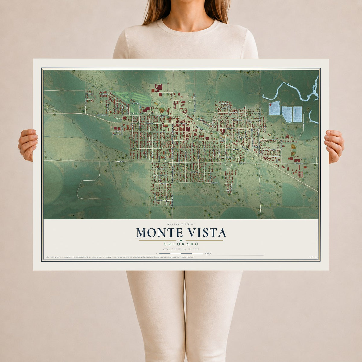 Map of Monte Vista, Colorado, 24 x 36 inch unframed archival matte print