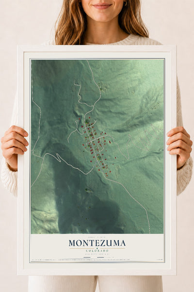 Map of Montezuma, Colorado, 18 x 24 inch print in a white wood frame