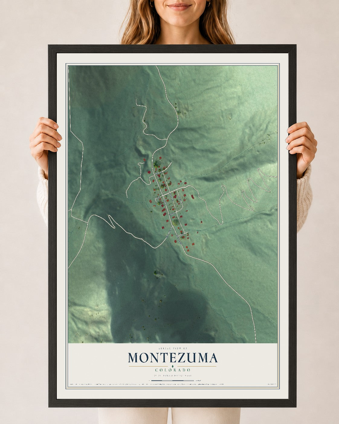 Map of Montezuma, Colorado, 24 x 36 inch print in a black wood frame