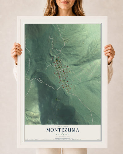 Map of Montezuma, Colorado, 24 x 36 inch print in a white wood frame