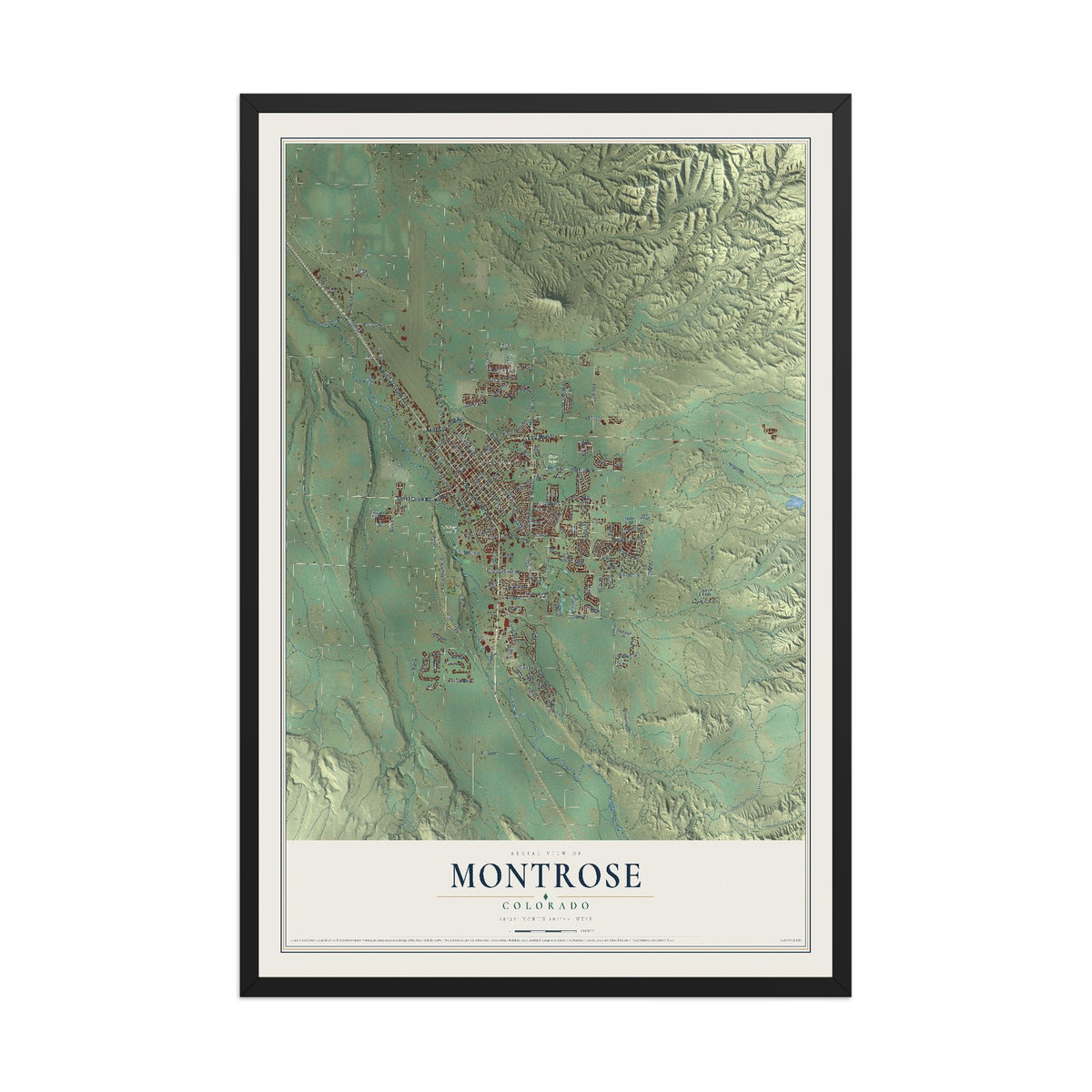 Map of Montrose, Colorado, 12 x 18 inch print in a black wood frame