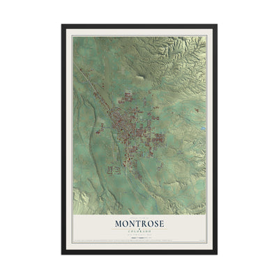 Map of Montrose, Colorado, 12 x 18 inch print in a black wood frame
