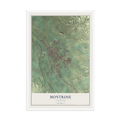 Map of Montrose, Colorado, 12 x 18 inch print in a white wood frame