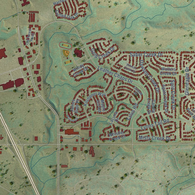 Close-up of the map of Monument, Colorado print showing street and building detail