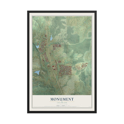 Map of Monument, Colorado, 12 x 18 inch print in a black wood frame