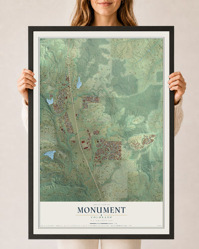 Map of Monument, Colorado, 24 x 36 inch print in a black wood frame
