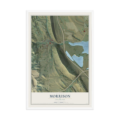 Map of Morrison, Colorado, 12 x 18 inch print in a white wood frame