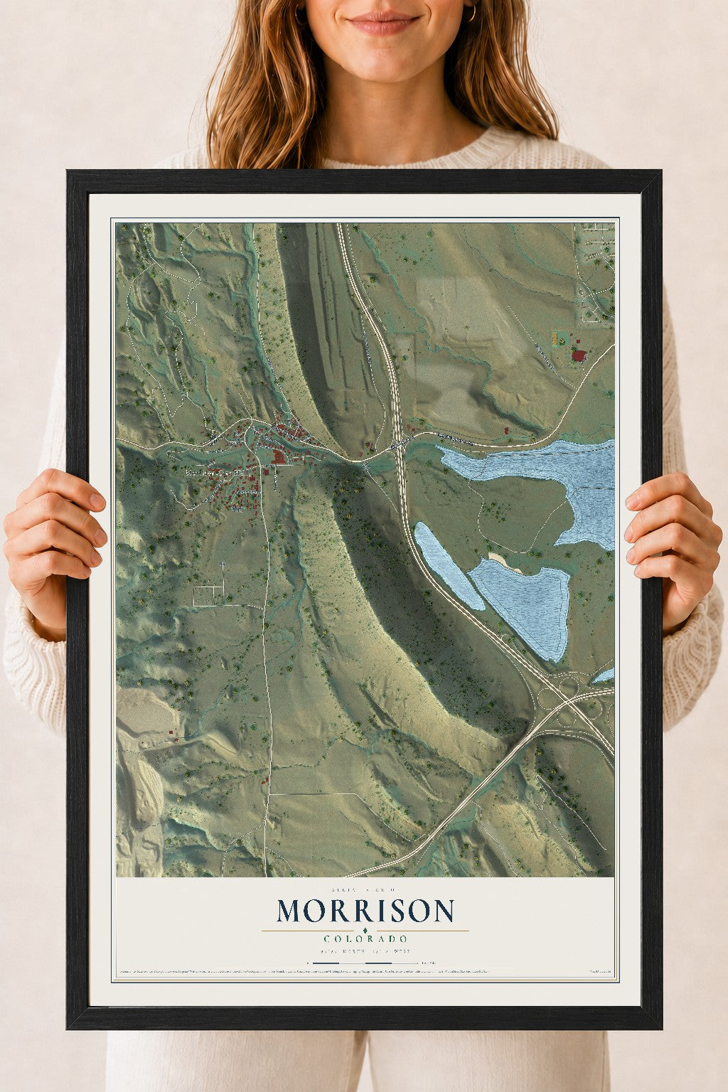 Map of Morrison, Colorado, 18 x 24 inch print in a black wood frame