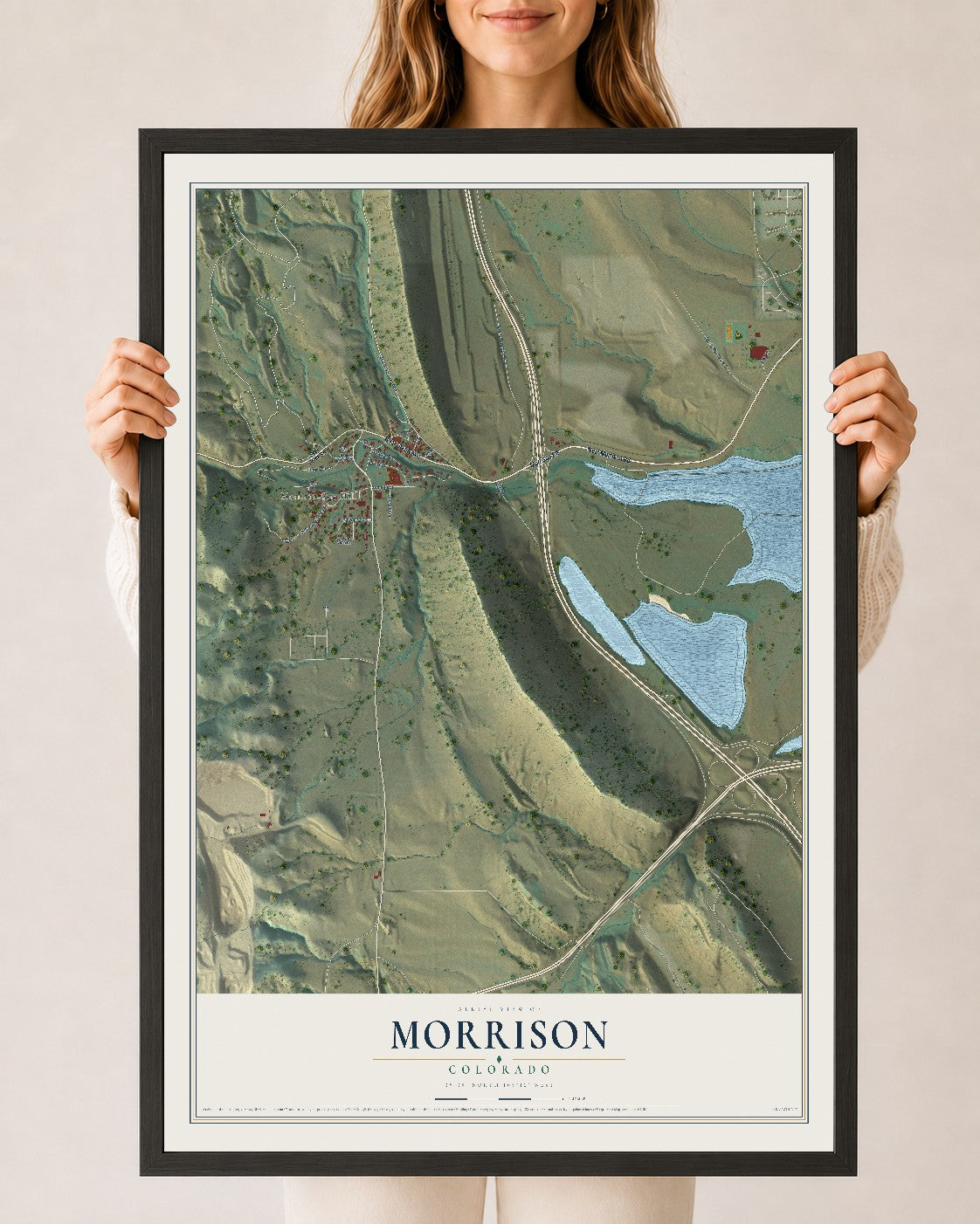 Map of Morrison, Colorado, 24 x 36 inch print in a black wood frame