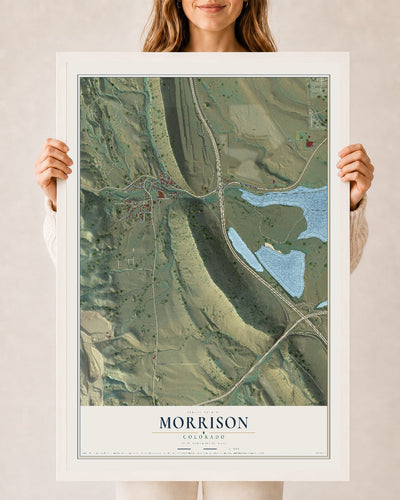 Map of Morrison, Colorado, 24 x 36 inch print in a white wood frame